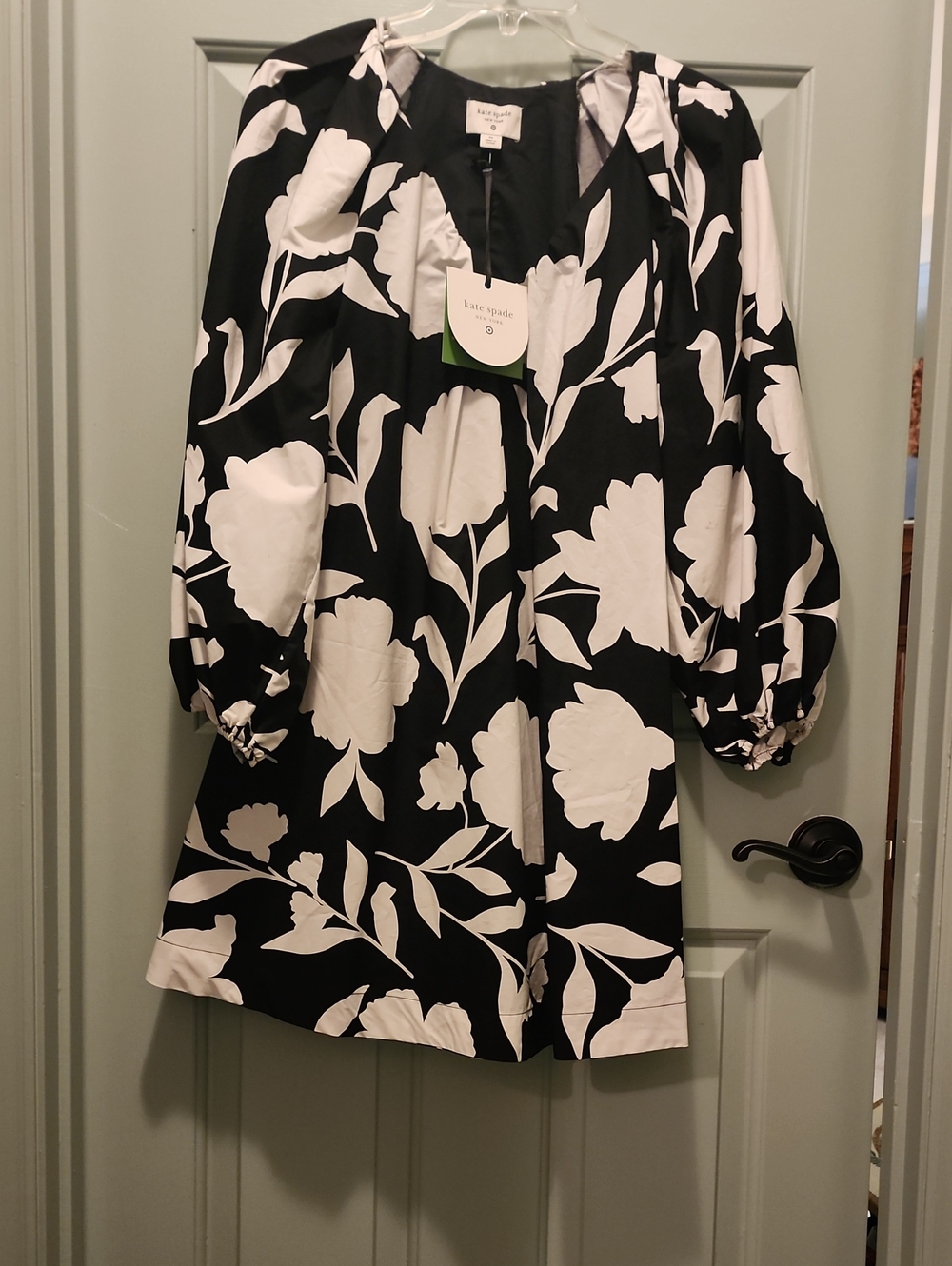 kate spade Black and White Floral Tie-Neck Shift Dress